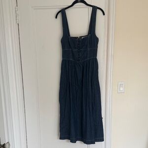 Reformation Denim Midi Dress with clasp Front